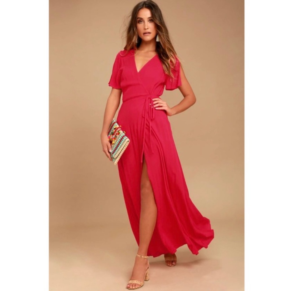 Lulu’s Much Obliged Maxi Wrap Dress M RED Great Condition